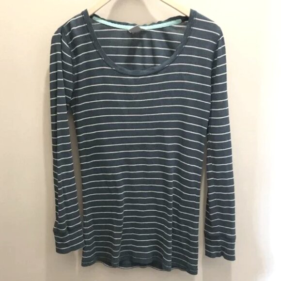 Y2K Teal & White Striped Long Sleeve Shirt - Picture 1 of 14